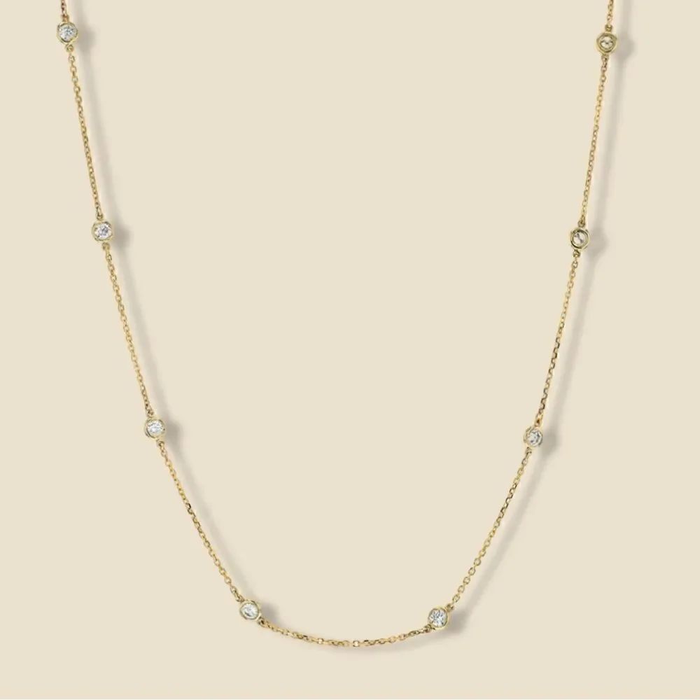 14k Solid Gold Bezel By The Yard Strand Necklace | Birthday Gift | Genuine Gold